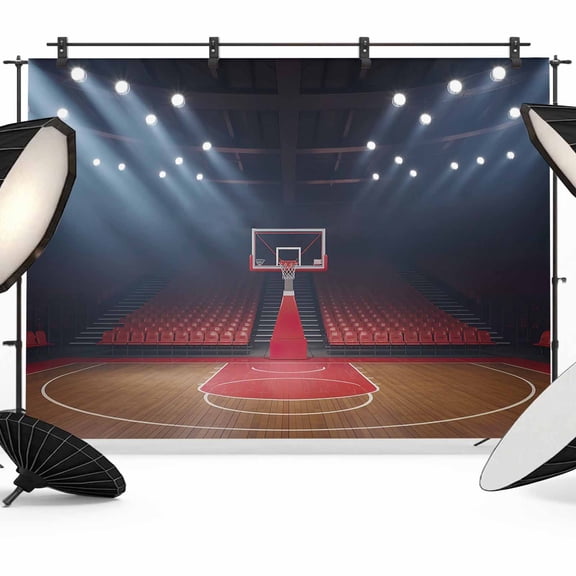 Basketball Court Backdrop for Photography,Fabric Photo Background Backdrop,Indoor Sports Field Scene Modern Photo Booth Background for Portrait Photoshoot Video Wedding Decoration Banner 10x8ft