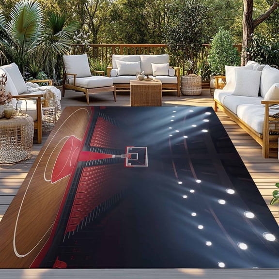 Basketball Court Indoor Outdoor Rugs 3x5 Ft, Indoor Gym Scene Sport Sports Field Outdoor Patio Rugs Mat Washable Outside Area Rugs Carpet for Porch Deck RV Camping Pool Balcony Backyard