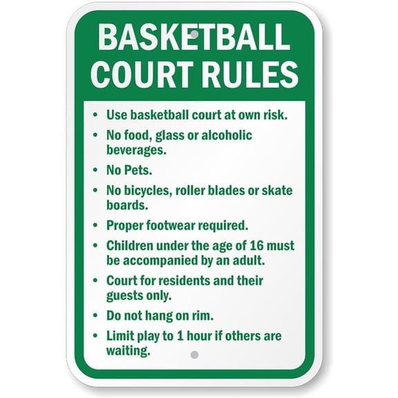Basketball Court Rules Aluminum Weatherproof 8" x 12" Sign p00560