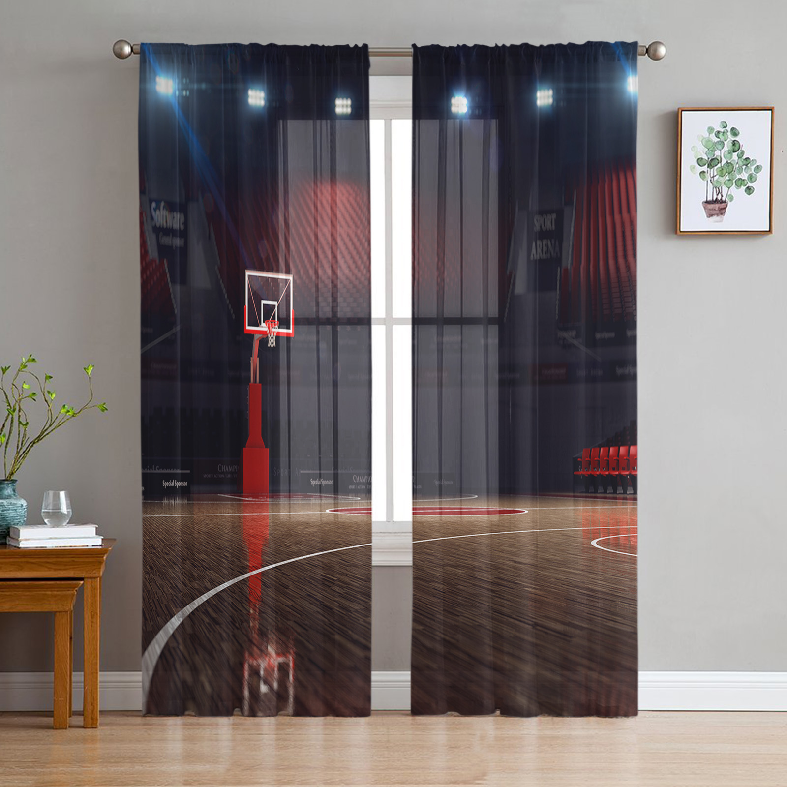 Basketball Court Stadium Sports Field Sheer Curtains for Living Room Basketball Court Stadium Sports Field Sheer Curtains for Living Room