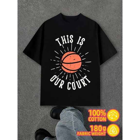 Basketball Court Tee for men black 180G 100% Cotton Summer wear Vintage-inspired,comfortable fit Fashion Unisex Shirt Printed tshirts Casual Unisex Shirt Crewneck tshirts