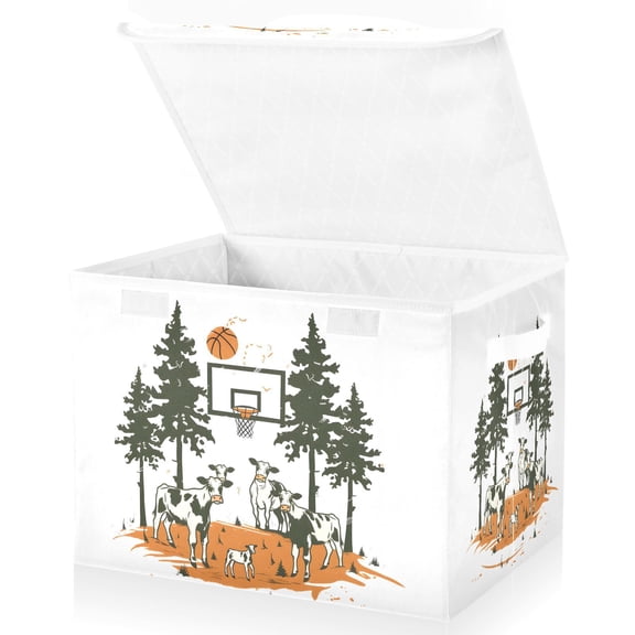 Basketball Cow Storage Basket for Shelves Foldable Container Organizer for Organizing Toys Clothes Books with Handles