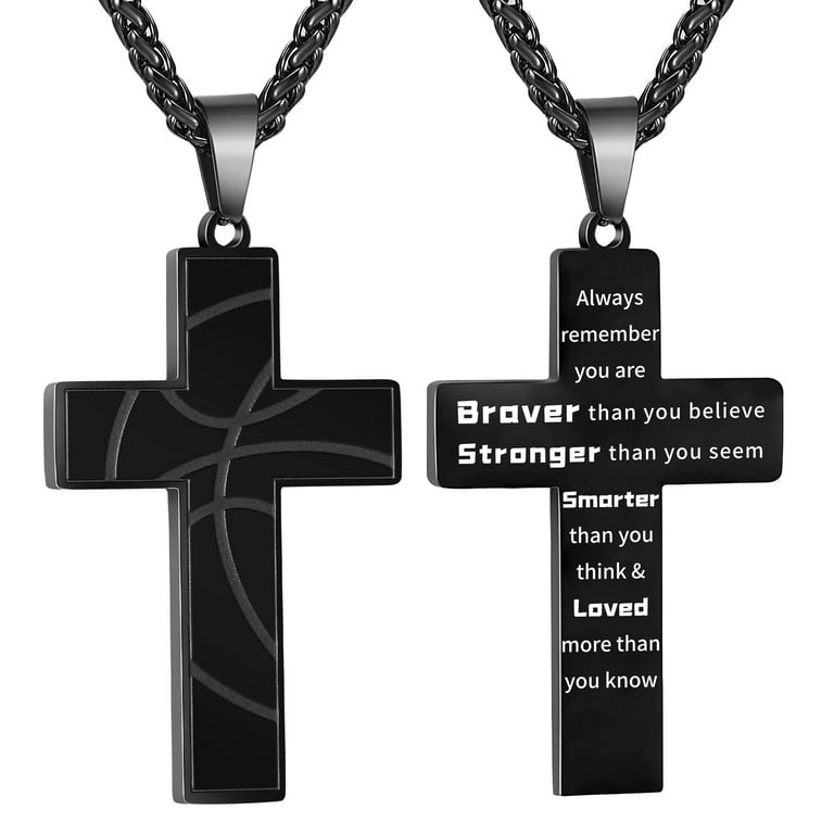 Basketball Cross Necklace for Boys Men Stainless Steel Cross