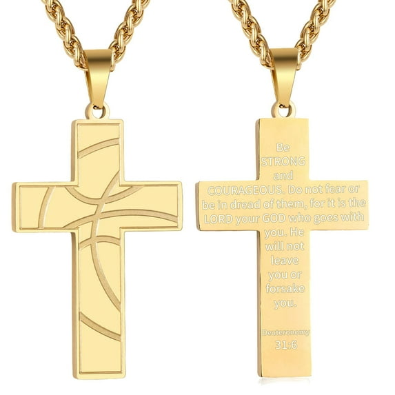 APSVO Gold Plated Basketball Themed Cross Necklace for Men Stuff Accessories Pendant Chain Christian Religious Birthday Jewelry Gifts Ideas Teen Son Dad Team Game Day Sports Athlete Age