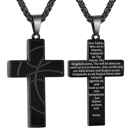 APSVO Black Basketball Themed Cross Necklace for Men Stuff Accessories Pendant Chain Christian Religious Birthday Jewelry Gifts Ideas Teen Boyfriend Son Dad Team Game Day Sports Athlete Age