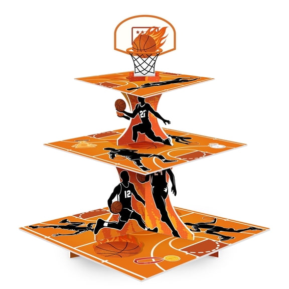 Basketball Cupcake Stand, 3 Tier Basketball Party Decorations Cupcake Stand - Basketball Theme Party Cupcake Stand Sports Theme Party Cupcake Tower, for Basketball Theme Birthday Party Decorations