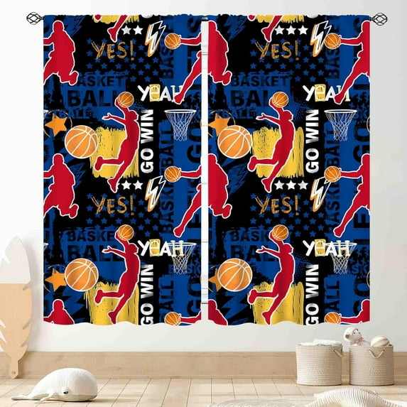Basketball Curtains for Boys Bedroom, Sports Ball Game Basketball Player Cool Graffiti Navy Colorful Blackout Window Drapery for Kids Teens Baby Living Room Playroom Nursery 2 Panels, 84"x63" Inch