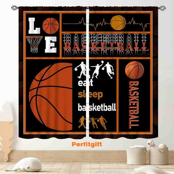 Basketball Curtains, Boys Sports Ball Game Basketball Player Gaming Cool Blackout Window Drapery Treatments for Kids Teens Baby Room Living Room Playroom Nursery 2 Panels, 84"x63" Inch