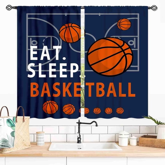Basketball Curtains, Sport Basketball Stadium Field Boys Teens Men Game Art Printed Blackout Window Drapes Treatments for Bedroom Living Room Nursery Fabric Playroom 2 Panels Set, 63"x63" Inch