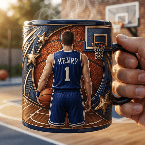 Basketball Dad Magic Mug Personalized with One Child Jersey Name Gift for Dad