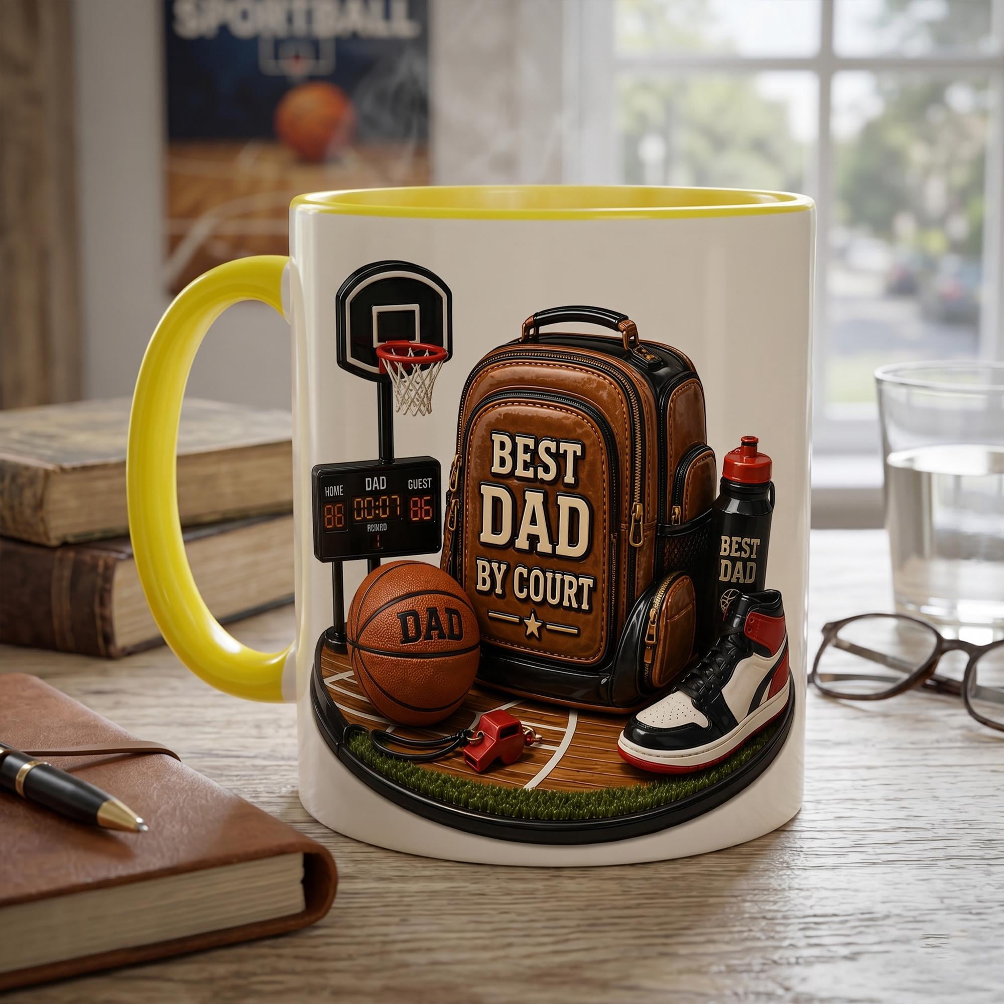 Basketball Dad Mug, Best Dad By Court Cup, 3D Sports Coffee Mug