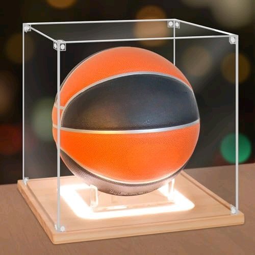Basketball Display Case with Light, UV Protected Acrylic Basketball Box Full Size with Wood Base, Basketball Display for Autographed Ball Memorabilia Basketball Gifts$$Storage