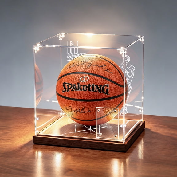 OCEYVI Basketball Display Case with LED Light, Solid Wood Base & UV Protection