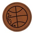 thumbnail image 1 of Basketball Doodle 2.5" Faux Leather Round Engraved Iron-On Patch - Brown, 1 of 6
