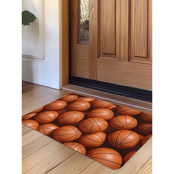 Basketball Door Mat&nbsp;Indoor Outdoor Entrance, Non Slip Rug for Kitchen Bathroom Entryway Rug, Sports Brown Basketball Washable Doormat Floor Mat for Office Home Decor 24x36 Inch