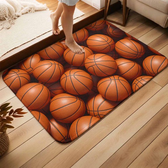 Basketball Doormat Entrance Mats, Non Slip Bathroom Rugs Front Door Mat Indoor, Sports Brown Basketball Absorbent Washable Low Profile Thin Rug for Entryway Kitchen 31.5x47.2 Inches