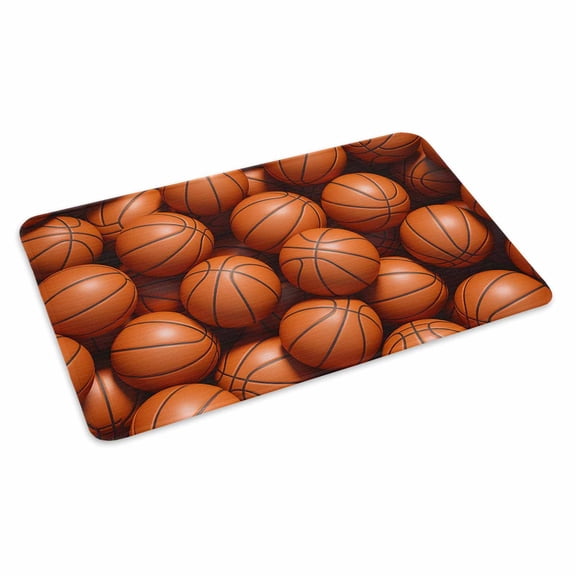 Basketball Doormat Outdoor Entrance 24"x36", Sports Brown Basketball Absorb Moisture Dirt Door Mats, Non-Slip Rubber Backing Floor Mats Indoor, Low-Profile Front Door Rugs