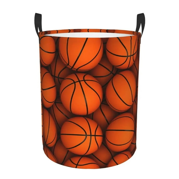Basketball Dots Round Laundry Basket Collapsible Physical culture Clothes Hamper for Nursery Kids Toys Storage Bag