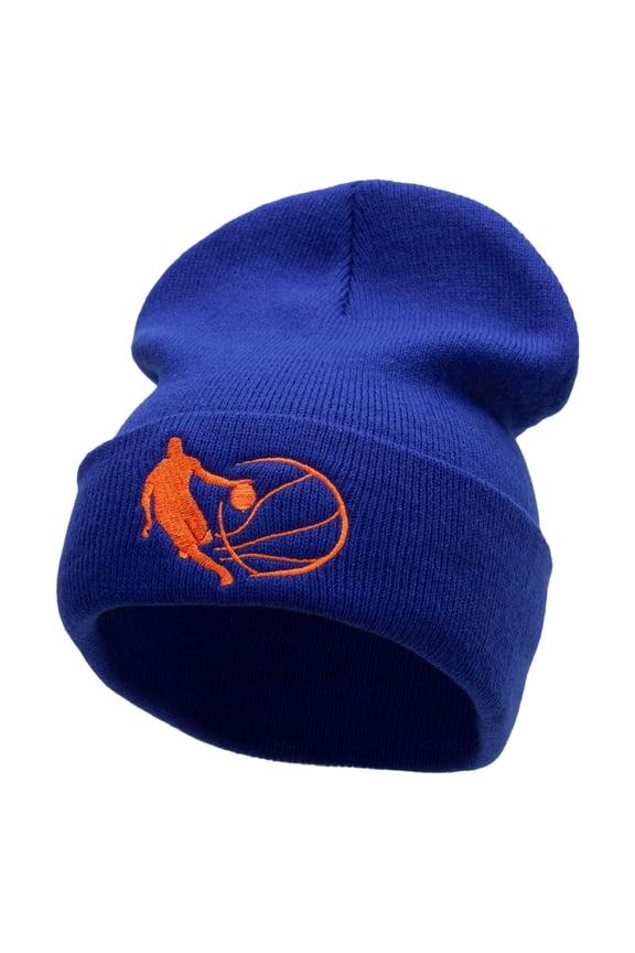 Basketball Dribble Embroidered 12 Inch Long Knitted Beanie - Royal OSFM
