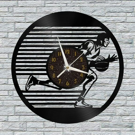 Basketball Dribble Vinyl Wall Clock, Vinyl Record Clock Wall Art Silent & Non-ticking(12 inchs C)