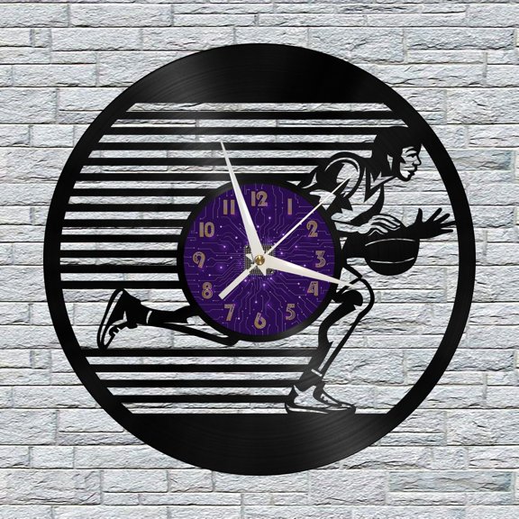 Basketball Dribble Vinyl Wall Clock, Vinyl Record Clock Wall Art Silent & Non-ticking(12 inchs P)