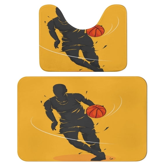 Basketball Dribbling Running Bathroom Rugs, 2 Pieces Bath Rug Mat U Shaped Toilet Rugs, Soft Absorbent Bath Rugs, Machine Washable, Non-Slip Bath Mats For Tub, Shower And Bath Room