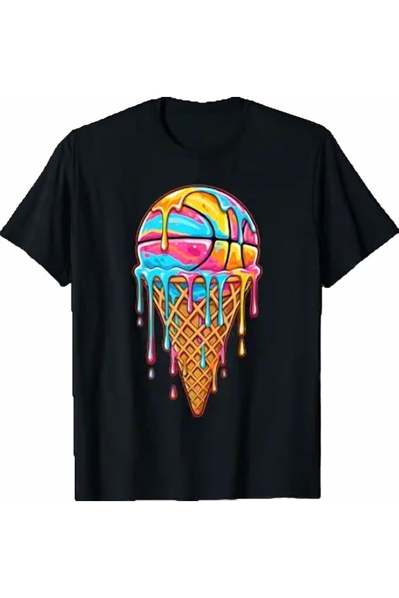 Basketball Drip Ice Cream Cone Funny Sport Player Boys Girls T-Shirt