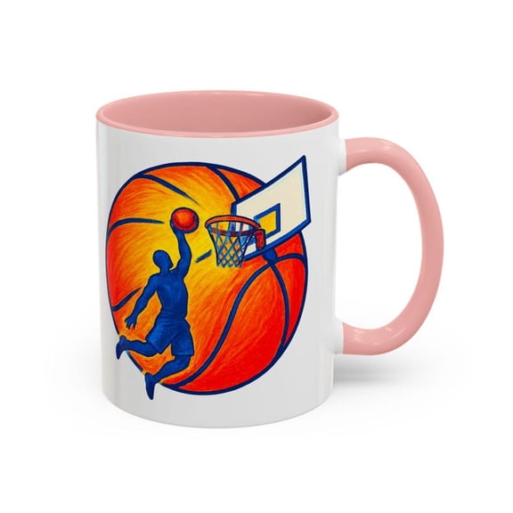 Basketball Dunk Art Mug, B1Old CoffeeTea Cup for Hoopers, C1OACHes, Players Spor Fans Athlete am Dunking in Front of Giant Ball Design