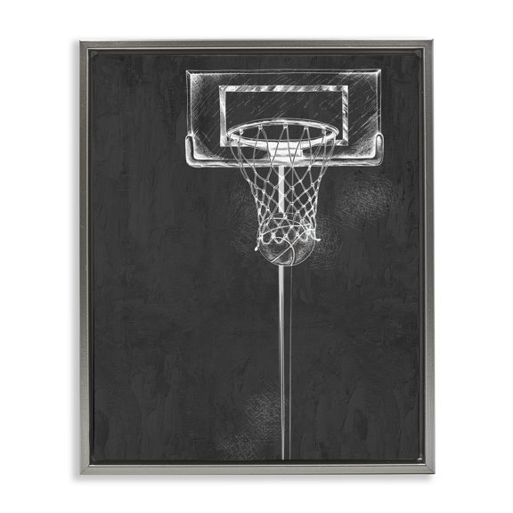 Stupell Industries Basketball Dunk Score Gray Framed Floater Canvas Wall Art, design by Kim Allen, 21 x 17