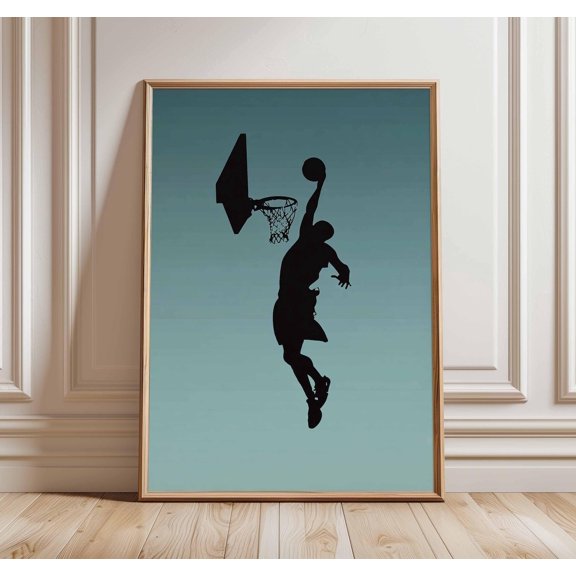 Basketball Dunk Silhouette Poster, Unframed Paper Poster 8x10in