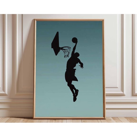 Basketball Dunk Sports Silhouette Modern Athlete Basketball Player Wall Art Print, Unframed Paper Poster 8x10in
