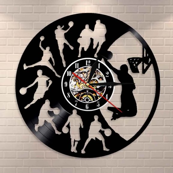 Basketball Dunk Sportsroom Home Decor Vinyl Wall Clock,Vinyl Record Clock Wall Art Black Handmade Art Home Unique Gift idea