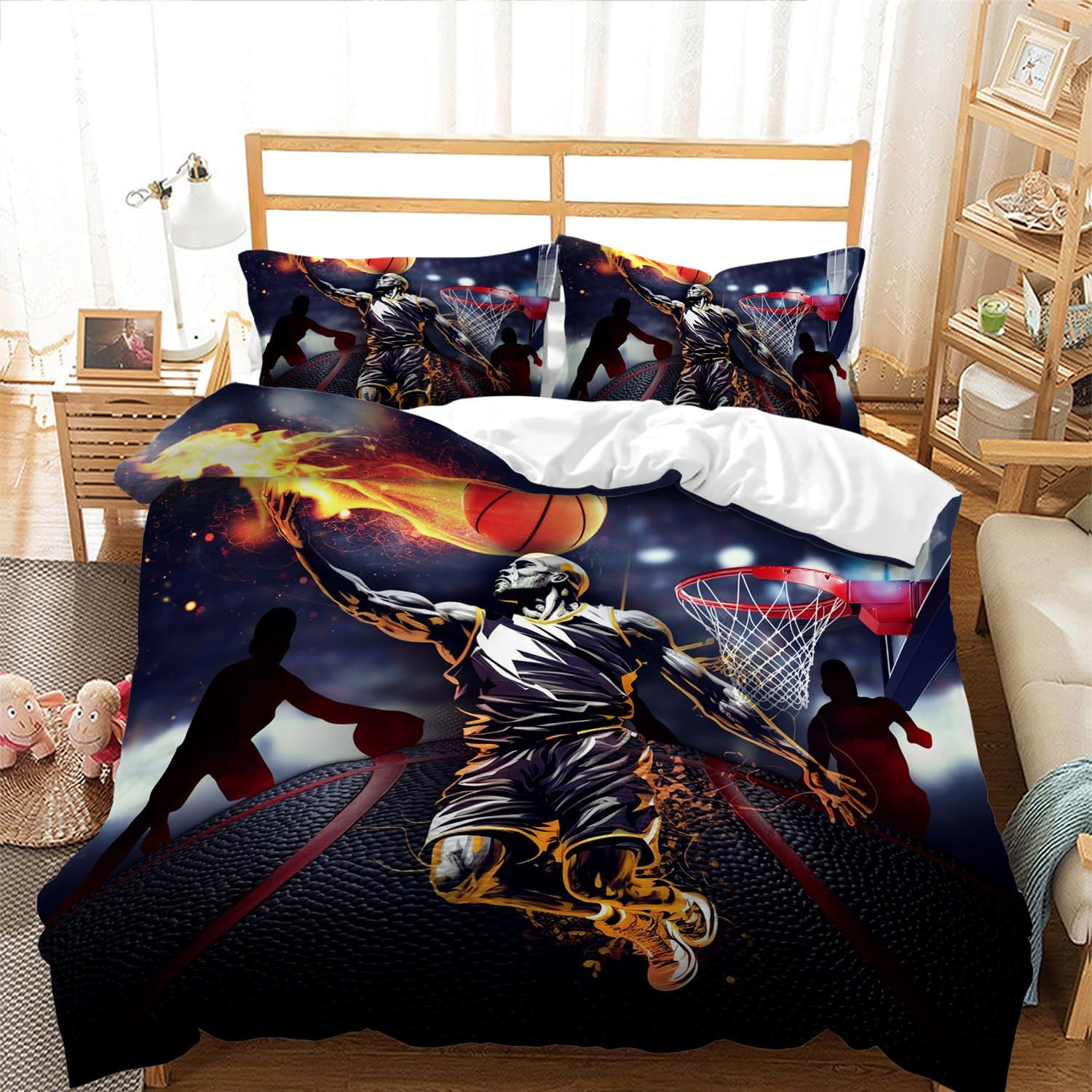 Basketball Duvet Cover Set, 3D Flame Basketball Bedding Set for Kids