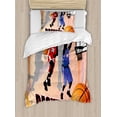 thumbnail image 1 of Basketball Duvet Cover Set, Basketball Action Players on Abstract Background Classical Poster Style Print, Decorative 2 Piece Bedding Set with 1 Pillow Shams, Twin Size, Orange Black, by Ambesonne, 1 of 3