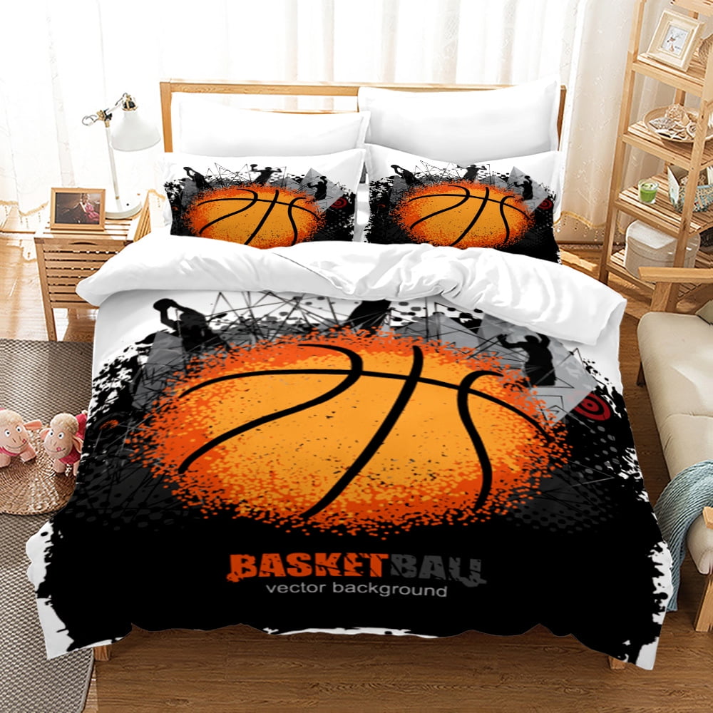 Basketball Duvet Cover Set Boys Sports Bedding Set Queen Size for Kids