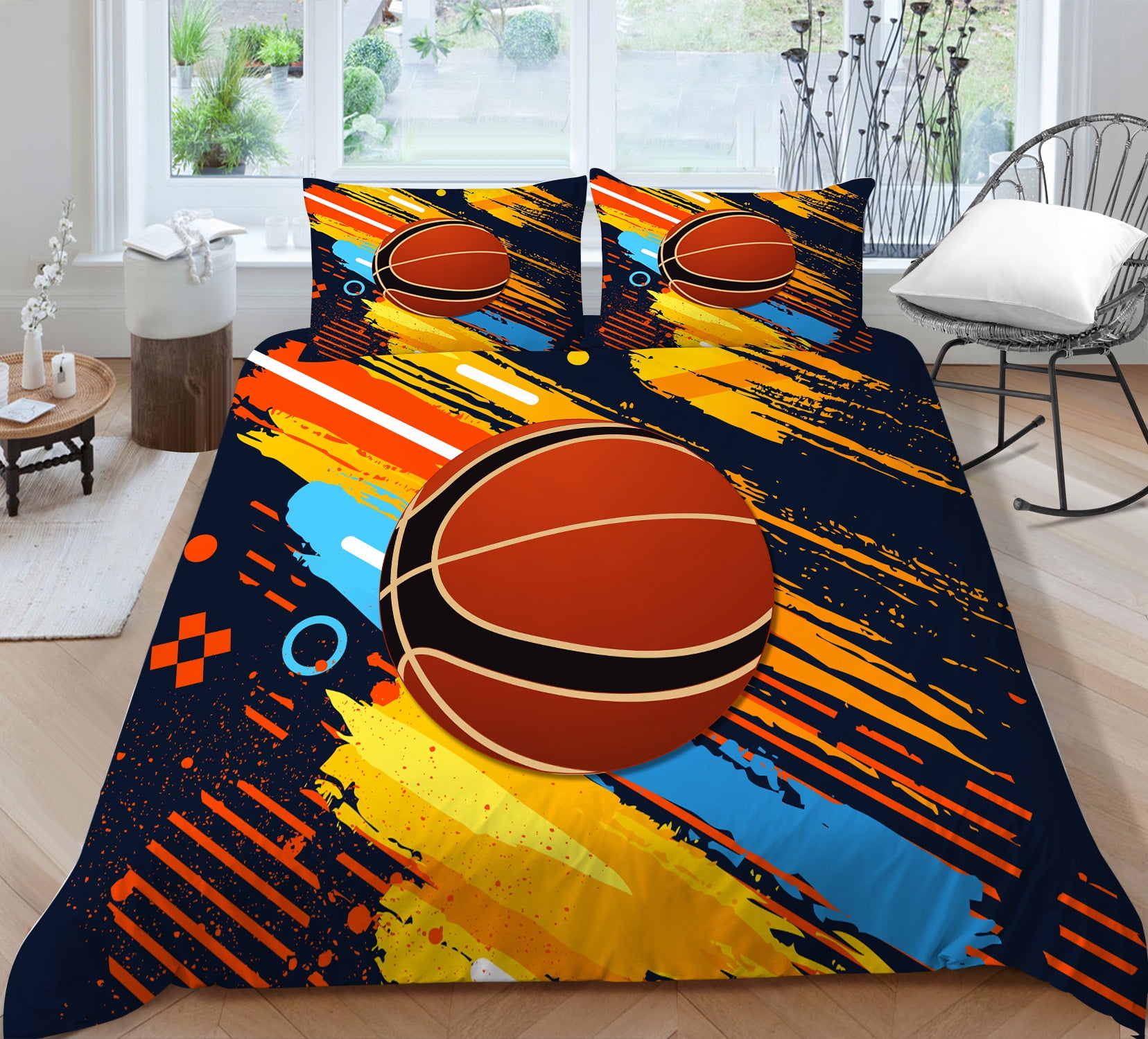 Basketball Duvet Cover Set Boys Sports Bedding Set Queen Size for Kids
