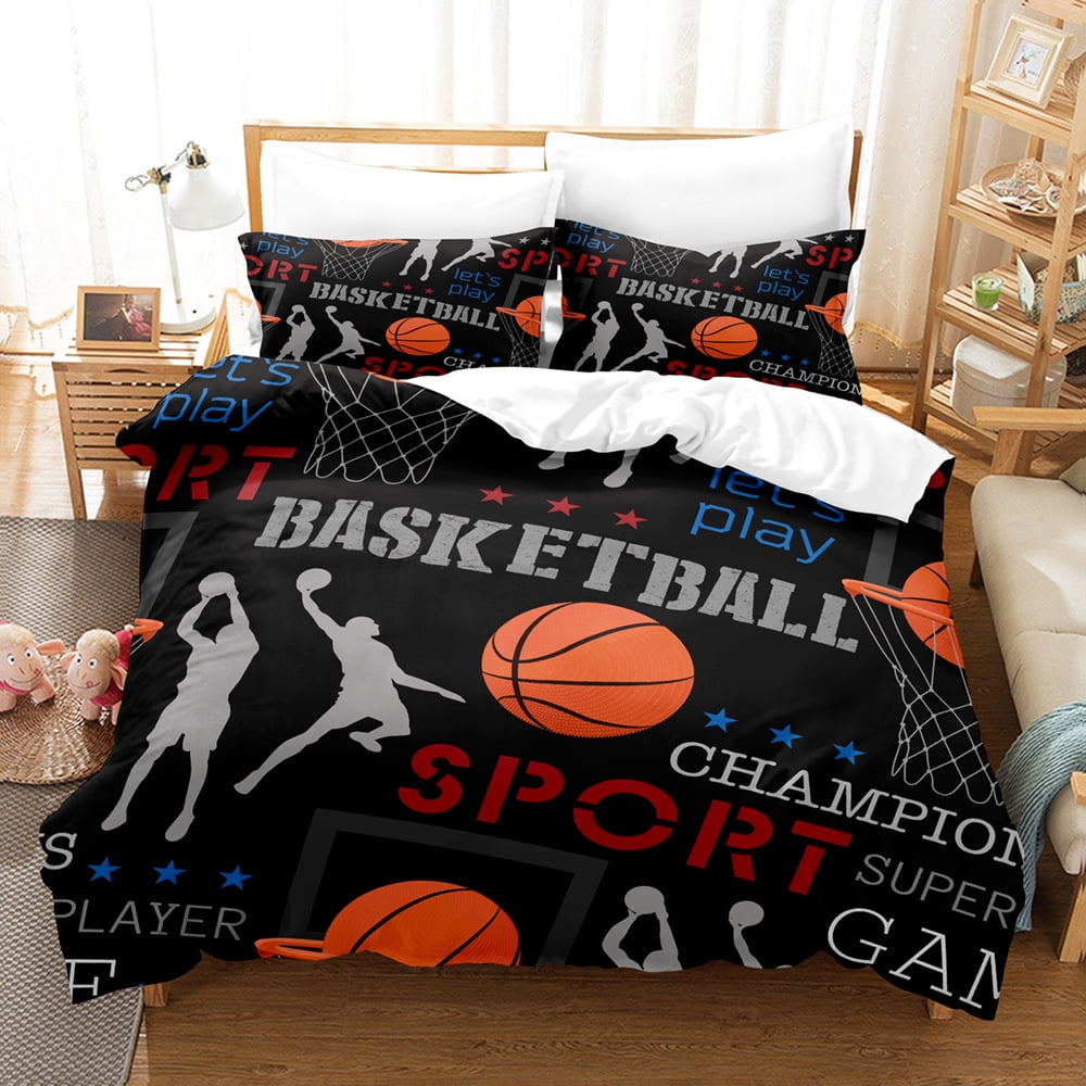 Basketball Duvet Cover Set Boys Sports Bedding Set Queen Size for Kids