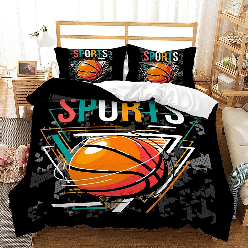 Basketball Duvet Cover Set Cool Orange Lightning Background Bedding Set