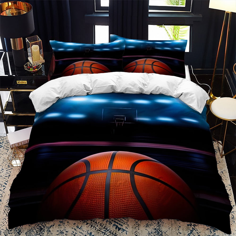 Basketball Duvet Cover Set Soft Lightweight Microfiber 3 Piece Bedding