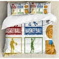 thumbnail image 1 of Basketball Duvet Cover Set, Vintage Style Rubber Stamp Design Print Illustration Basketball Players, Decorative 3 Piece Bedding Set with 2 Pillow Shams, Calking Size, Navy Green Red, by Ambesonne, 1 of 3