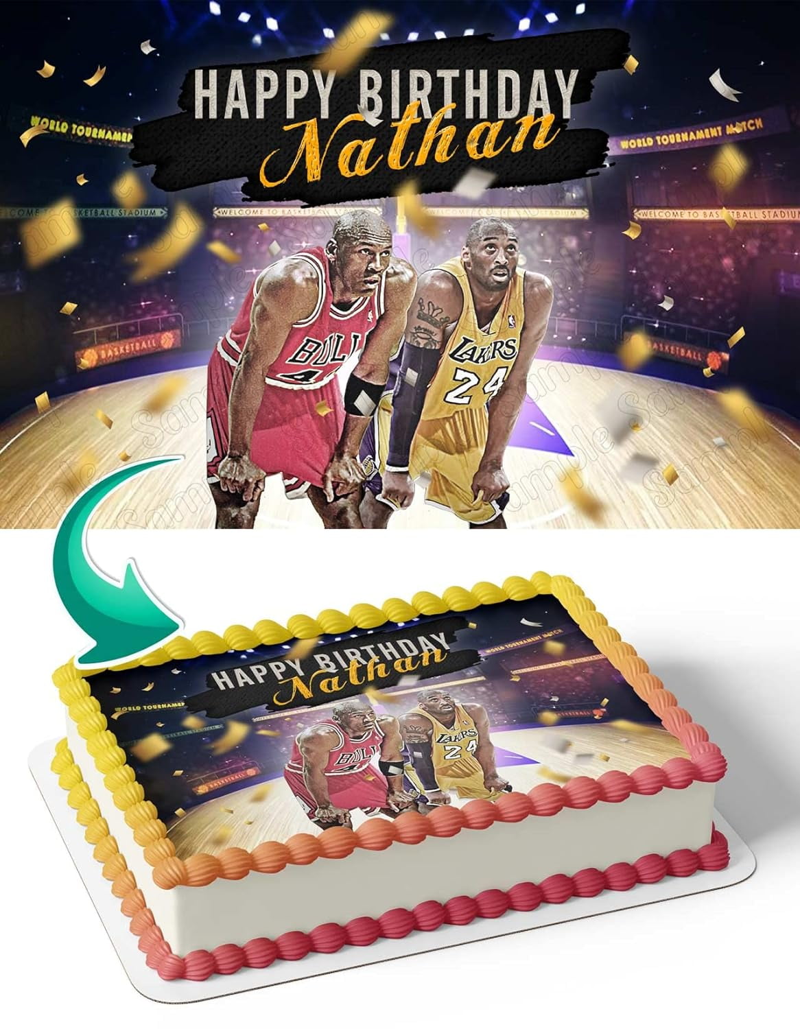 Basketball Edible Cake Topper for 1/4 Sheet Birthday Cake (8.5 x 11.5