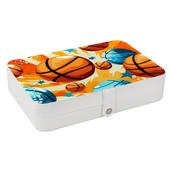 Basketball Elegant Jewelry Box Organizer with Removable Compartment for Earrings - Portable PU Leather Case