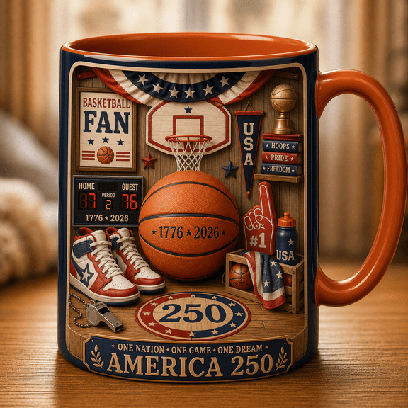 Basketball Fan Ceramic Mugs America 250 Patriotic Sports Gift