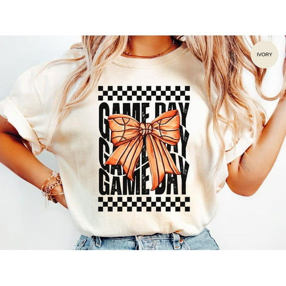 Basketball Fan T-Shirt, Game Day Coquette Bow Tee, Retro Comfort Colors Shirt, Sports Mom Black Letter Tee