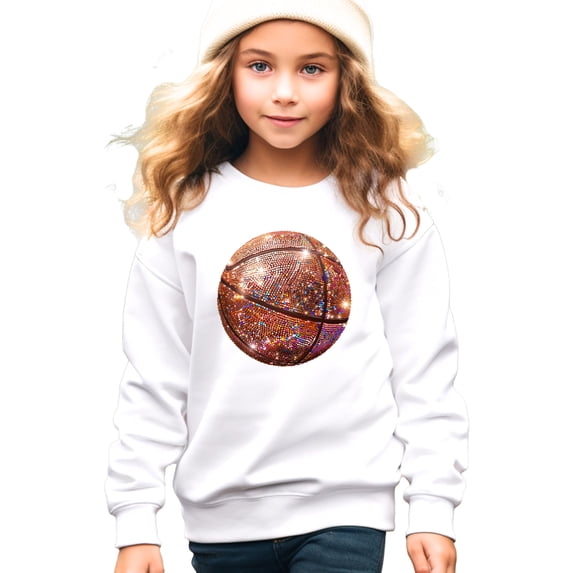Basketball Faux Glitter Sweatshirt for Girls Trendy Girly Baseketball Player Pullover White Sweatshirt Youth Medium
