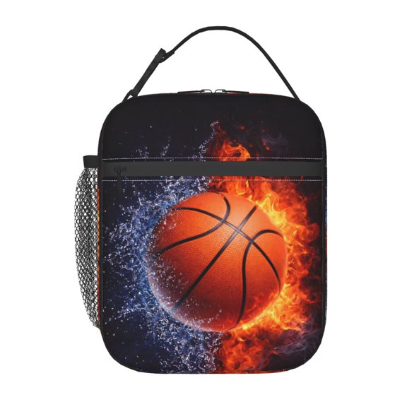 Basketball Fire And Water Lunch Bag Portable Thermal Lunch Box for Men and Women