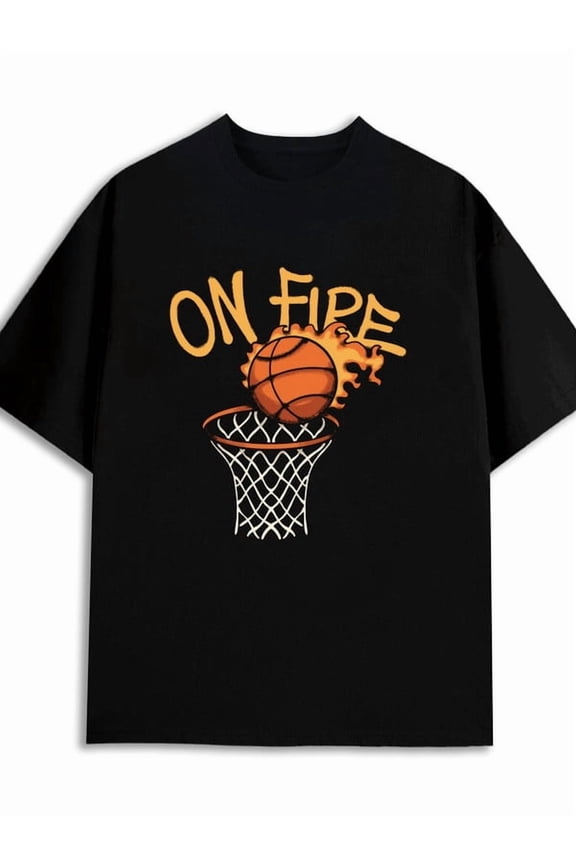 Basketball Fire Tee for men 180G 100% Cotton black Original Unisex Shirt Short Sleeve tshirts Funny Unisex Shirt Graphic Tee tshirts Retro Unisex Shirt Crewneck tshirts