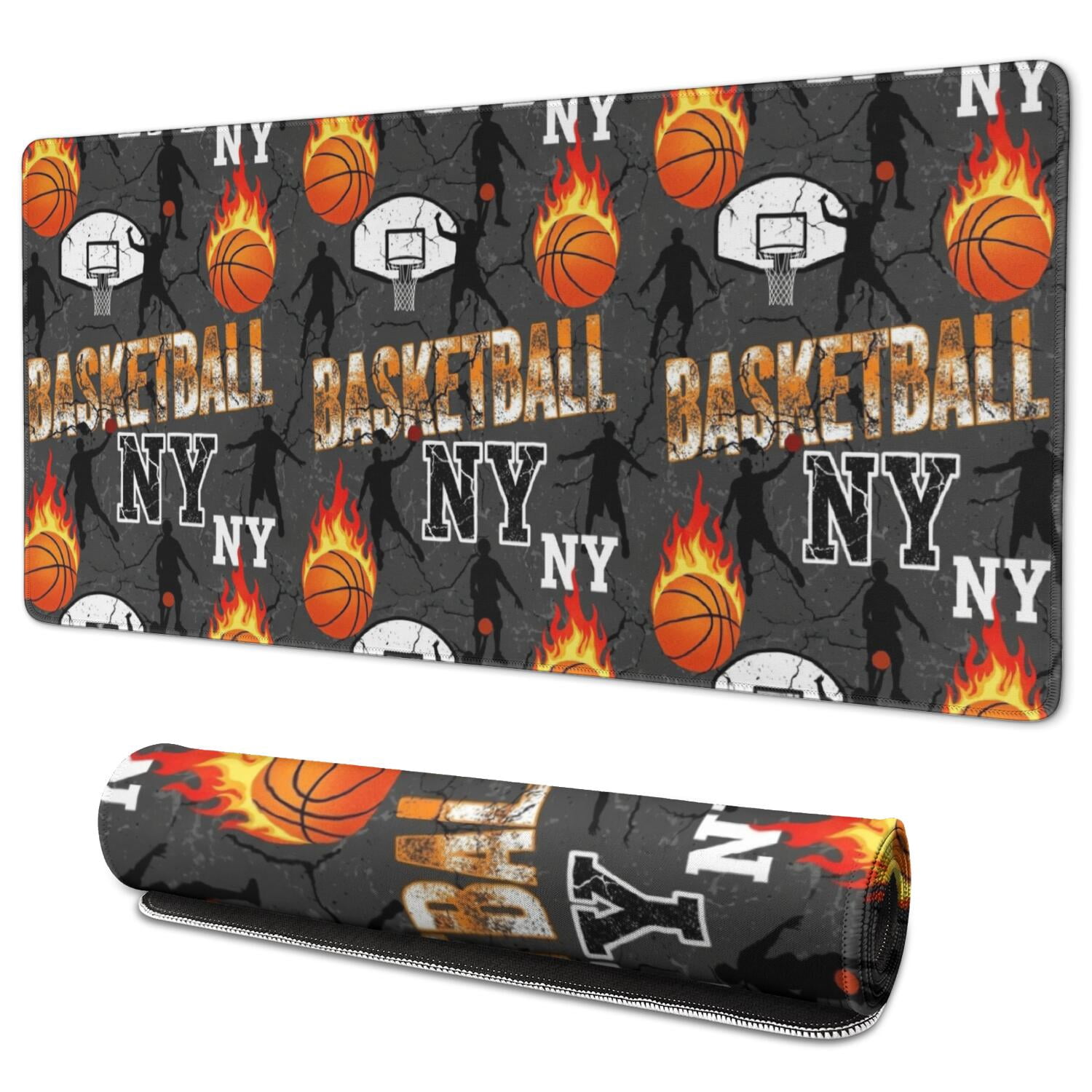 Edge Protection Signane Basketball and Flame Gray Pattern Extended Large Mouse Pad, Desk ...