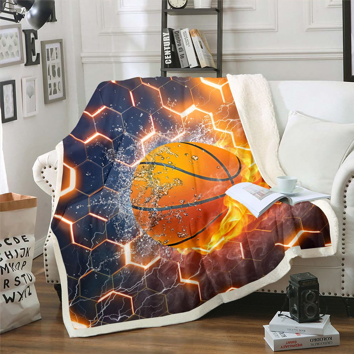 Basketball Fleece Blanket For Boys, Sherpa Blanket Twin Size
