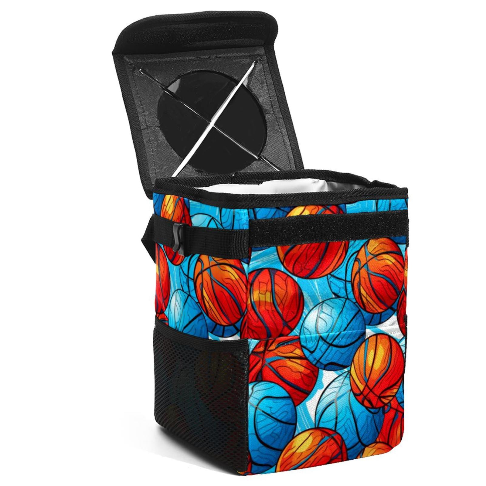 Basketball Foldable Car Trash Bin with Lid, LeakProof, Hanging Storage